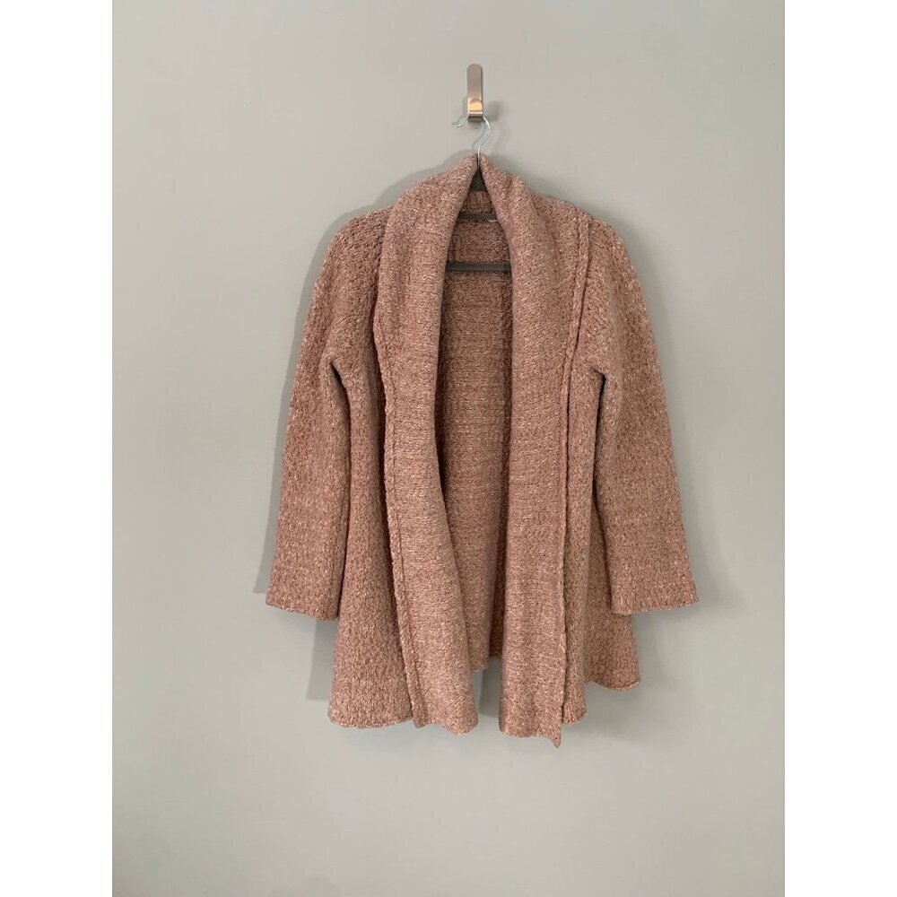 Soft Surroundings Cream-Pink Boucle Open Front Shawl Cardigan Sweater L 2AR59